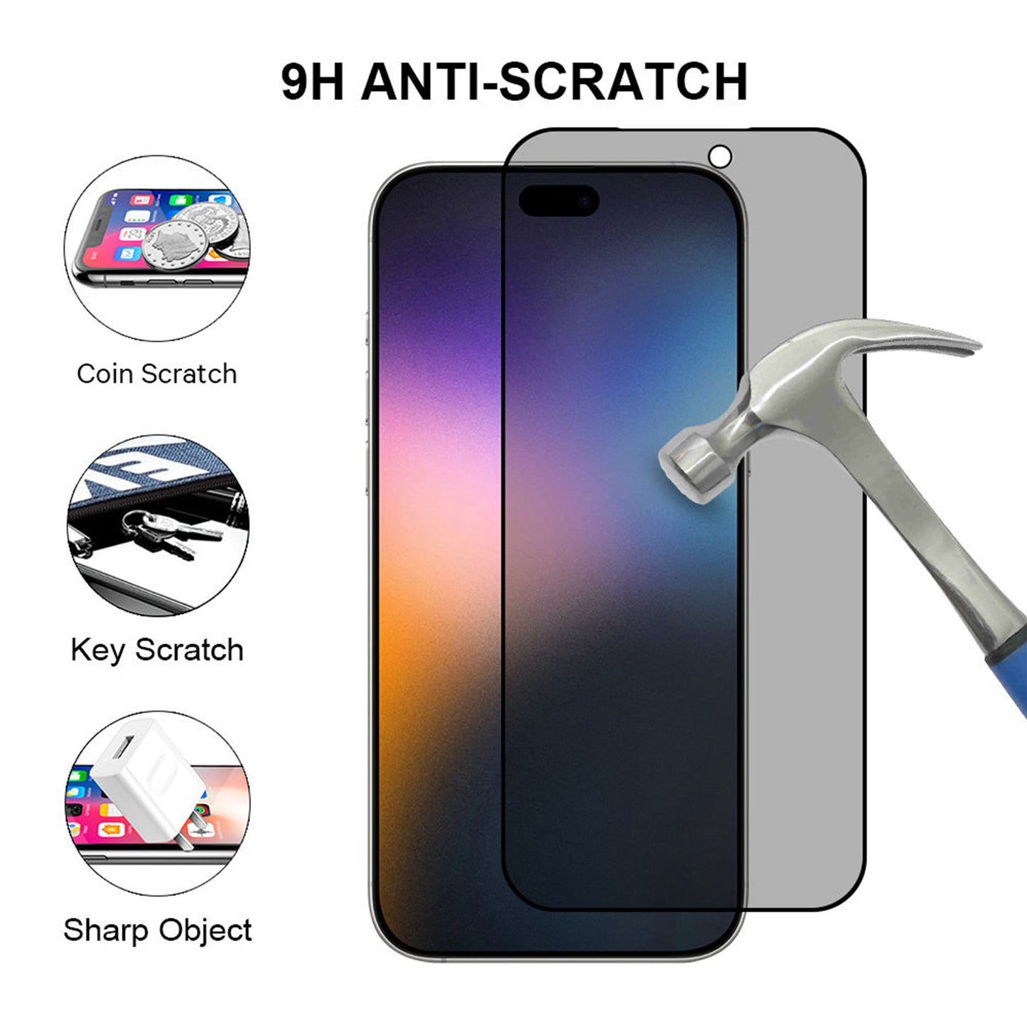 2X Vibrant 3M 28° Holographic Anti-Spy Tempered Glass Screen Protector for iPhone 13-17 Series
