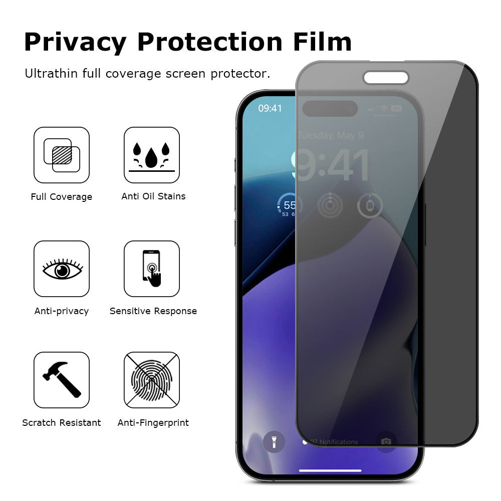 2X Strengthen 0.25mm Ultra-thin Ultra-narrow Bezel 26° Anti-Spy Tempered Glass for iPhone 13-17 Series