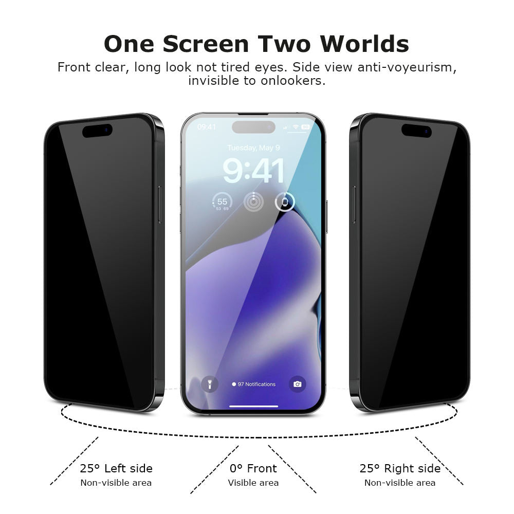 2X Strengthen 0.25mm Ultra-thin Ultra-narrow Bezel 26° Anti-Spy Tempered Glass for iPhone 13-17 Series
