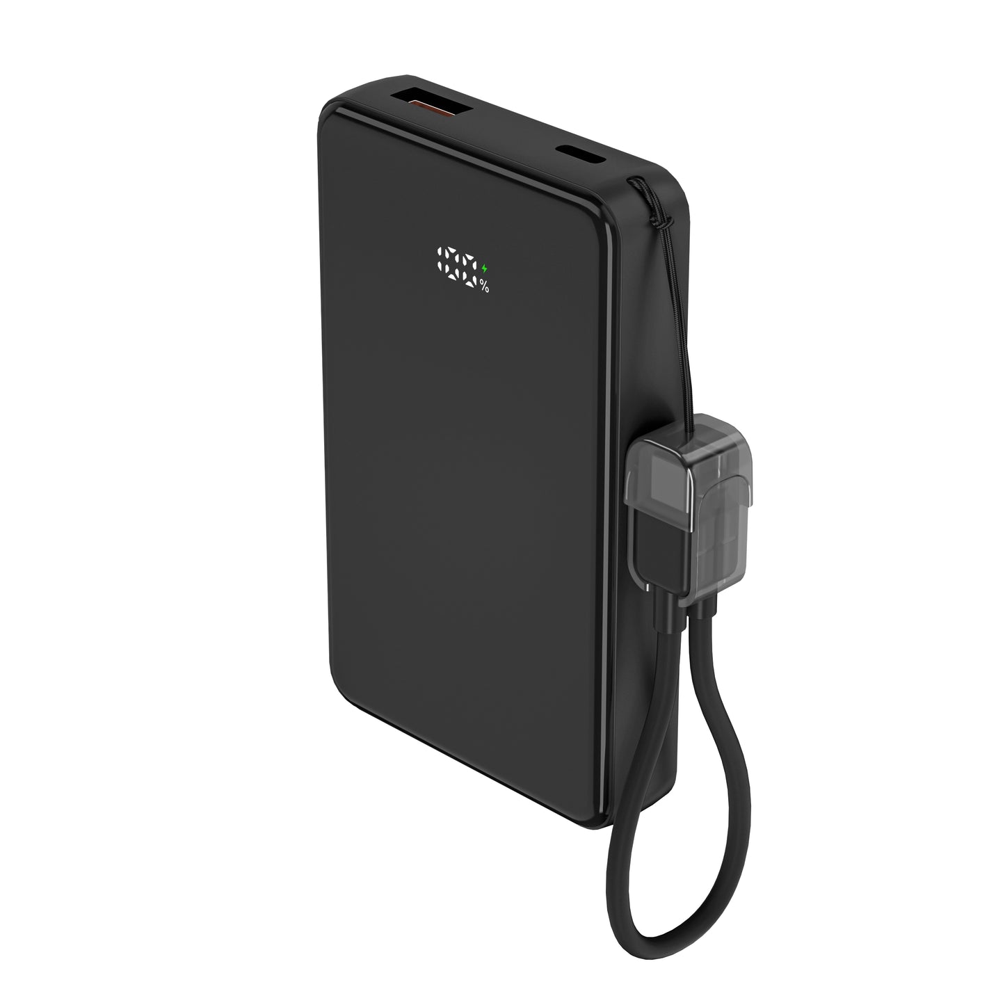 ITC-MAC10D，10000mAh Slim Power Bank with LED Display, 22.5W Fast Charge, 15W Wireless & Lanyard Cable