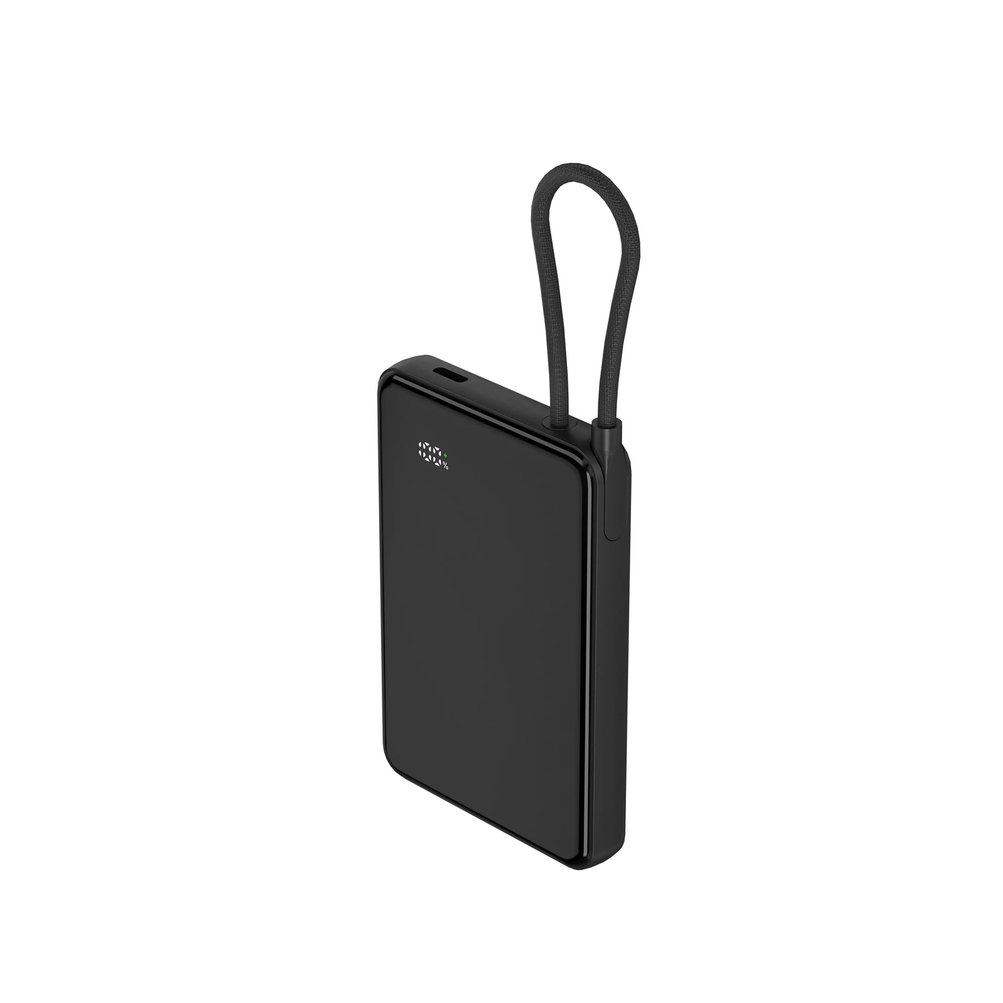ITC-MCC05D，5000mAh Power Bank with LED Display, Transparent PC Panel, 22.5W Fast Charge & Built-in Cable