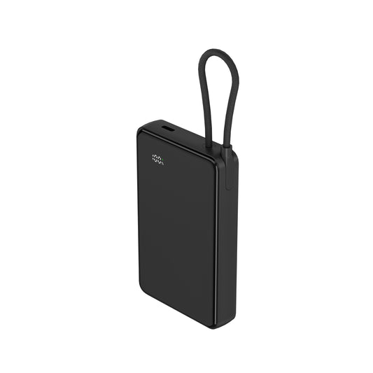 ITC-MCC10D，10000mAh Power Bank with LED Display, Transparent PC Panel, 22.5W Fast Charge & Built-in Cable