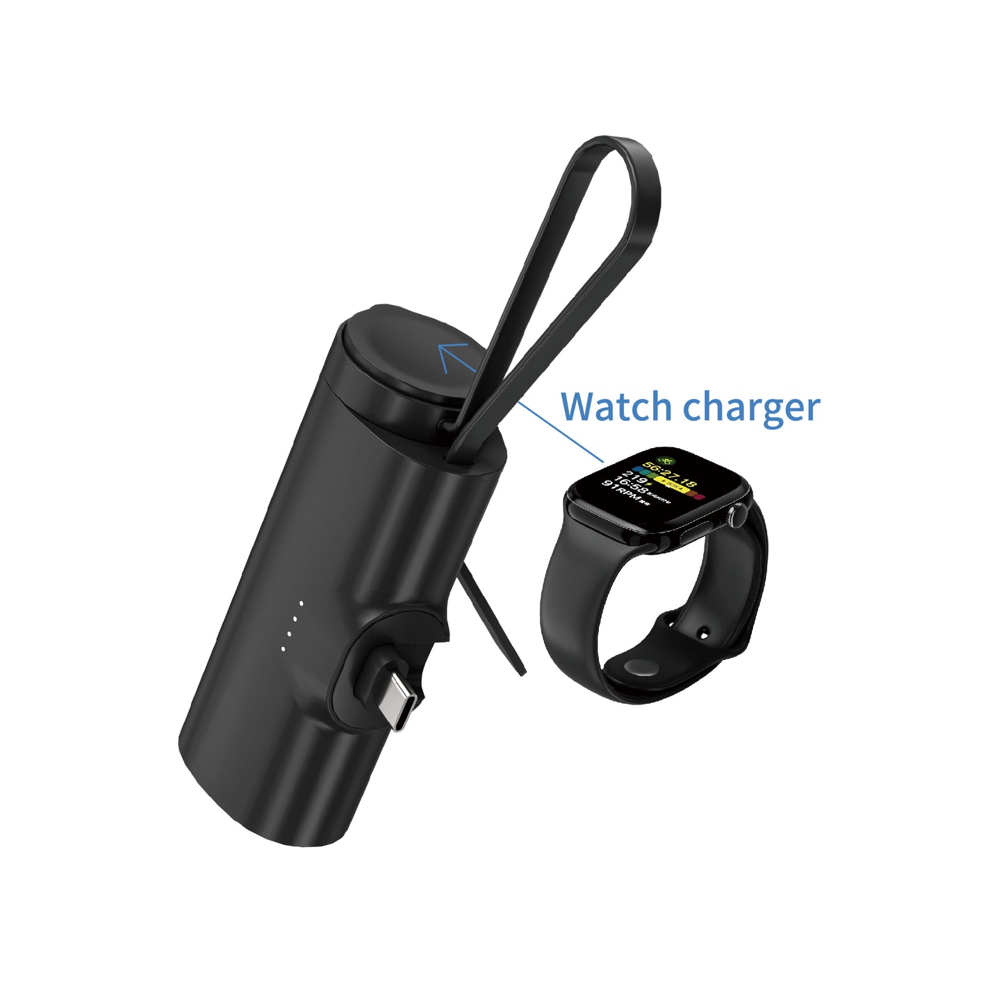 ITC-PW01， 5000mAh Plug-in Power Bank with Watch Wireless Charger & Phone Stand