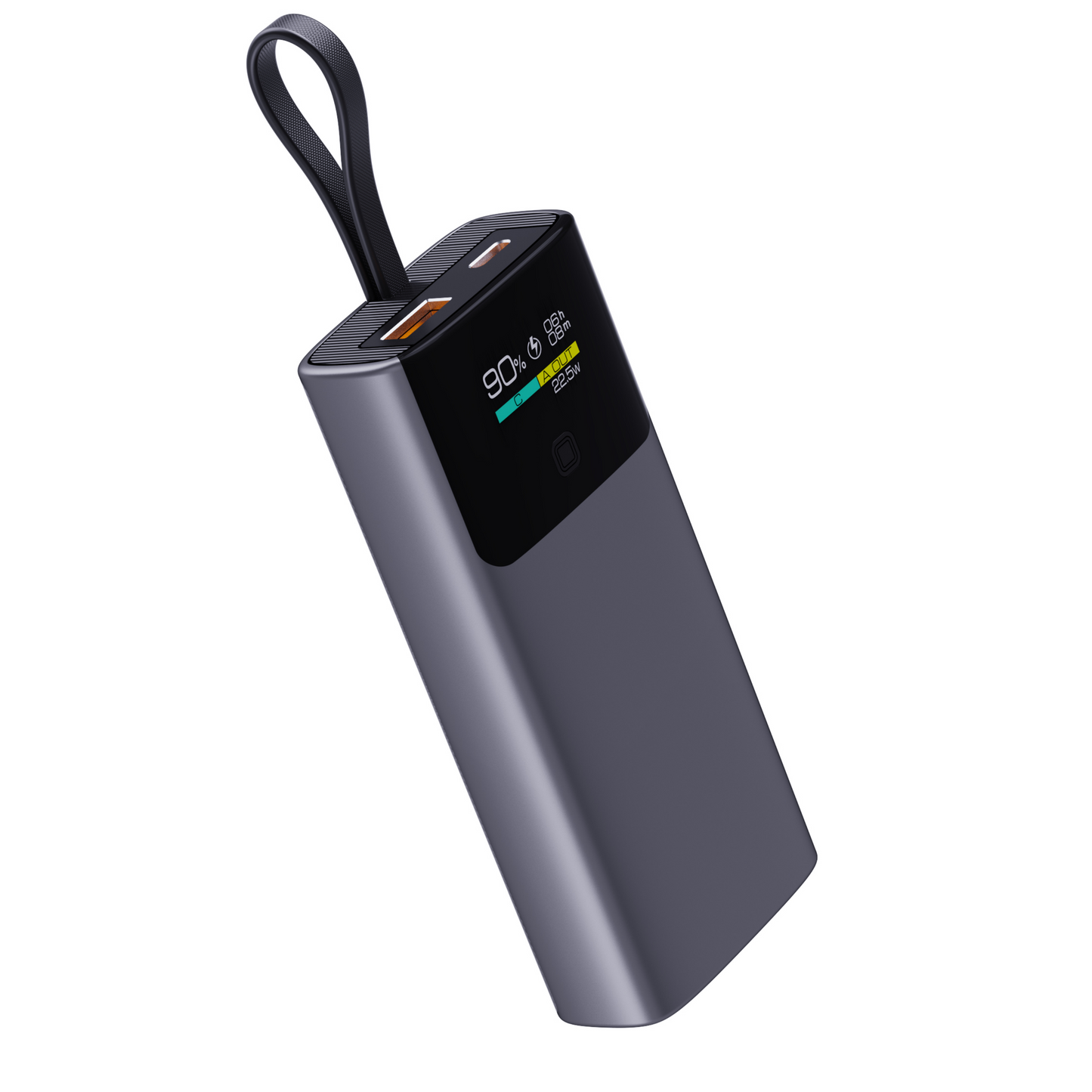 ITC-T2411， 10000mAh Power Bank with Smart Display, Anti-Fingerprint, 22.5W Fast Charge & Built-in Type-C Cable